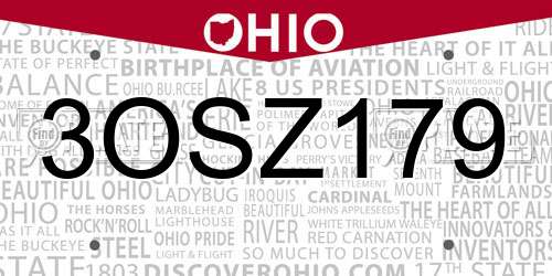 3OSZ179 Ohio License Plate