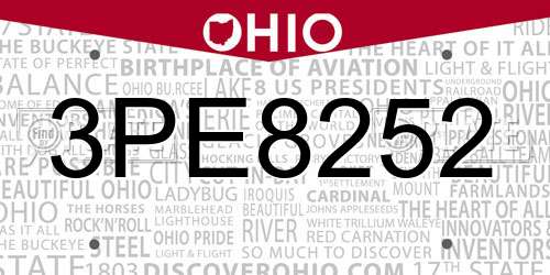 3PE8252 Ohio License Plate
