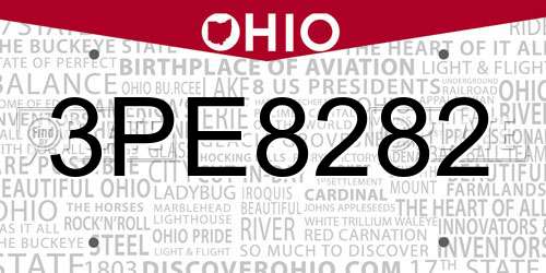 3PE8282 Ohio License Plate