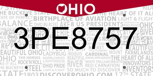 3PE8757 Ohio License Plate