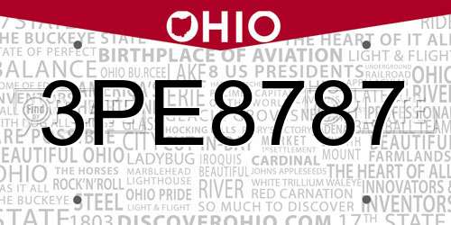 3PE8787 Ohio License Plate