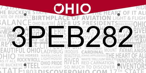 3PEB282 Ohio License Plate
