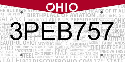 3PEB757 Ohio License Plate