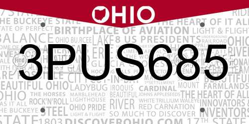 3PUS685 Ohio License Plate