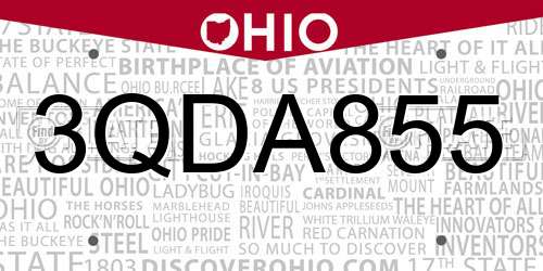3QDA855 Ohio License Plate