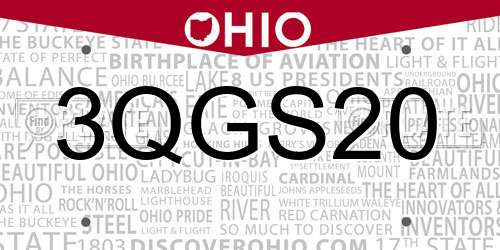 3QGS20 Ohio License Plate