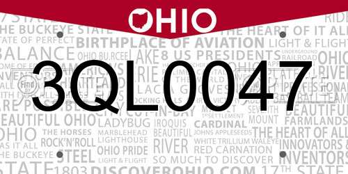 3QL0047 Ohio License Plate