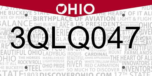 3QLQ047 Ohio License Plate