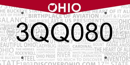 3QQ080 Ohio License Plate