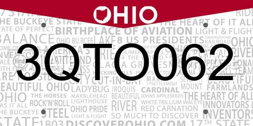 3QTO062 Ohio License Plate