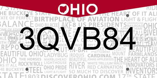 3QVB84 Ohio License Plate