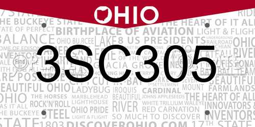 3SC305 Ohio License Plate