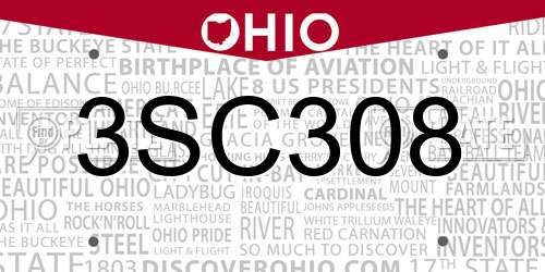 3SC308 Ohio License Plate