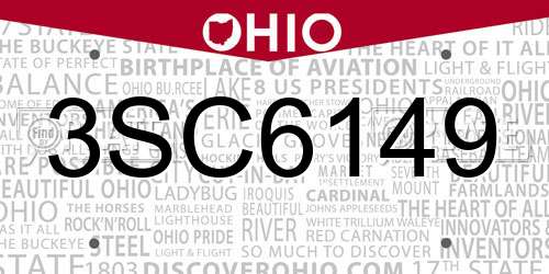 3SC6149 Ohio License Plate
