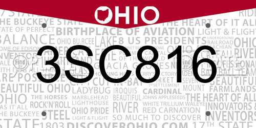 3SC816 Ohio License Plate