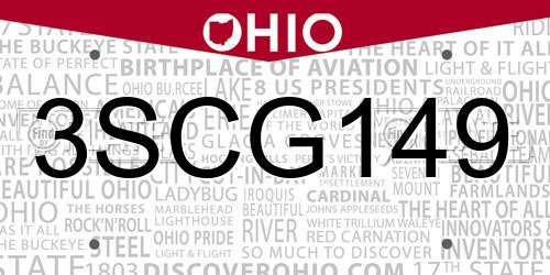 3SCG149 Ohio License Plate