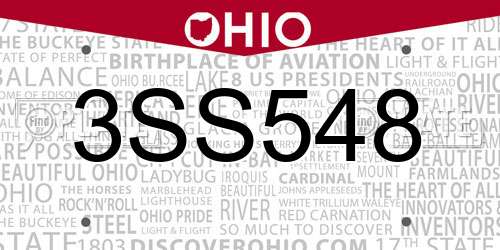 3SS548 Ohio License Plate