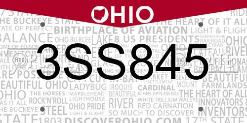 3SS845 Ohio License Plate