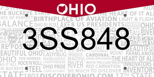 3SS848 Ohio License Plate
