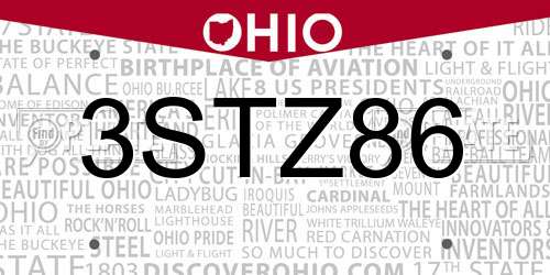 3STZ86 Ohio License Plate