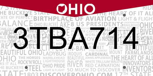 3TBA714 Ohio License Plate