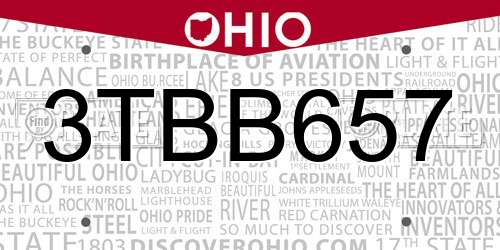 3TBB657 Ohio License Plate