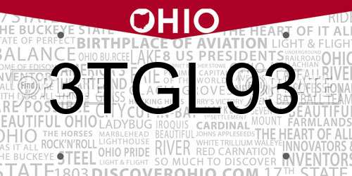 3TGL93 Ohio License Plate