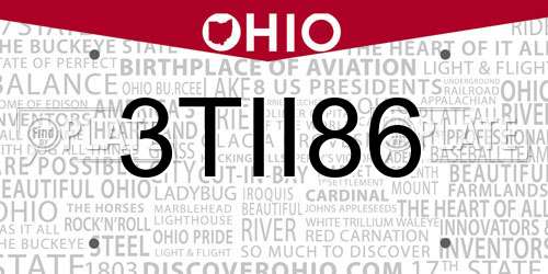 3TII86 Ohio License Plate