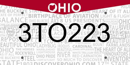 3TO223 Ohio License Plate