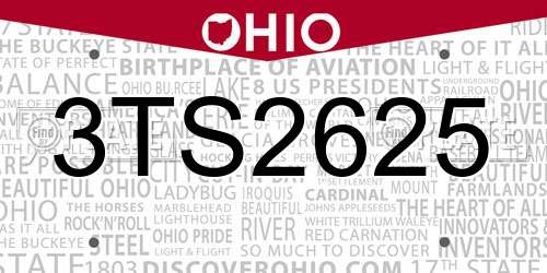 3TS2625 Ohio License Plate