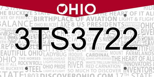3TS3722 Ohio License Plate