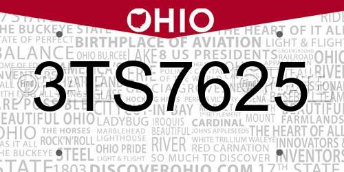 3TS7625 Ohio License Plate