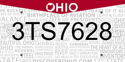 3TS7628 Ohio License Plate