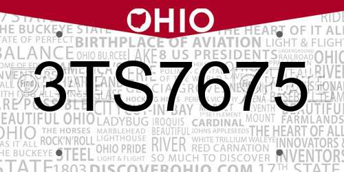 3TS7675 Ohio License Plate