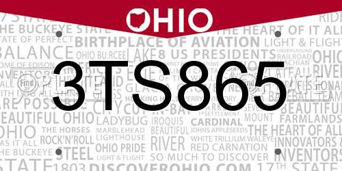 3TS865 Ohio License Plate