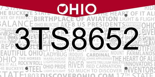 3TS8652 Ohio License Plate