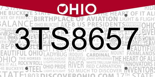 3TS8657 Ohio License Plate