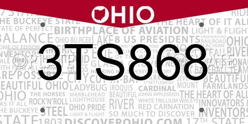 3TS868 Ohio License Plate