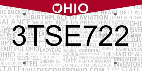 3TSE722 Ohio License Plate