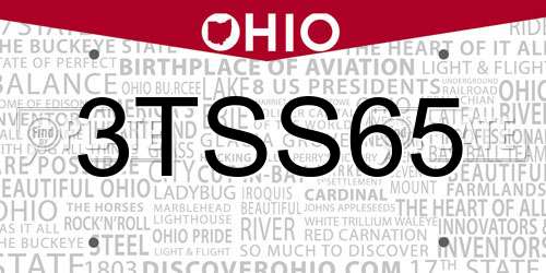 3TSS65 Ohio License Plate