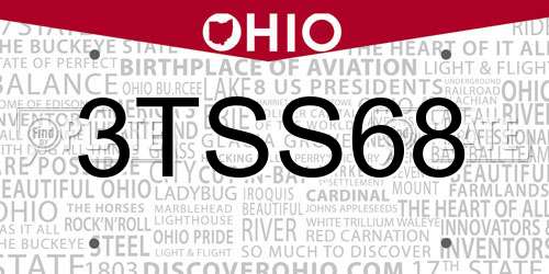 3TSS68 Ohio License Plate