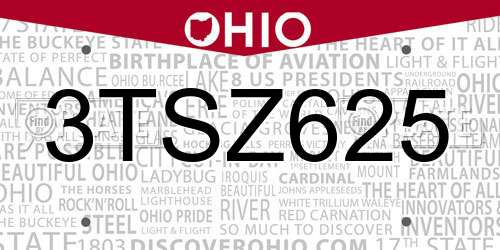 3TSZ625 Ohio License Plate