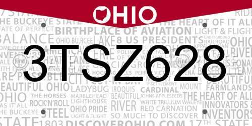 3TSZ628 Ohio License Plate
