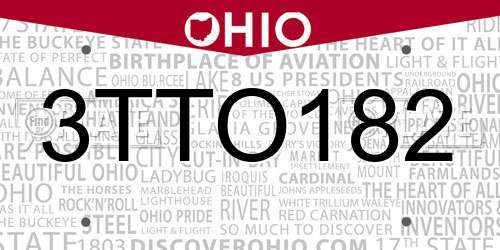 3TTO182 Ohio License Plate