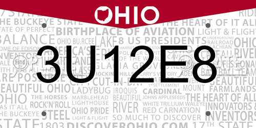 3U12E8 Ohio License Plate