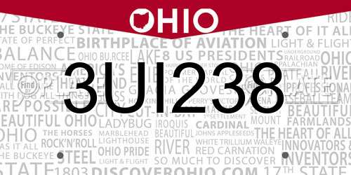 3UI238 Ohio License Plate