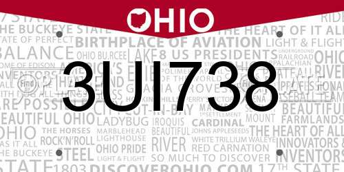 3UI738 Ohio License Plate