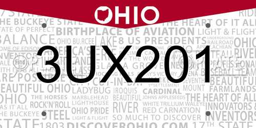 3UX201 Ohio License Plate