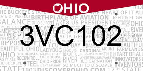 3VC102 Ohio License Plate
