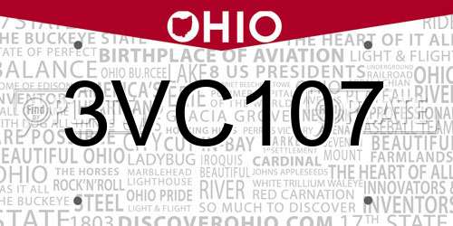 3VC107 Ohio License Plate
